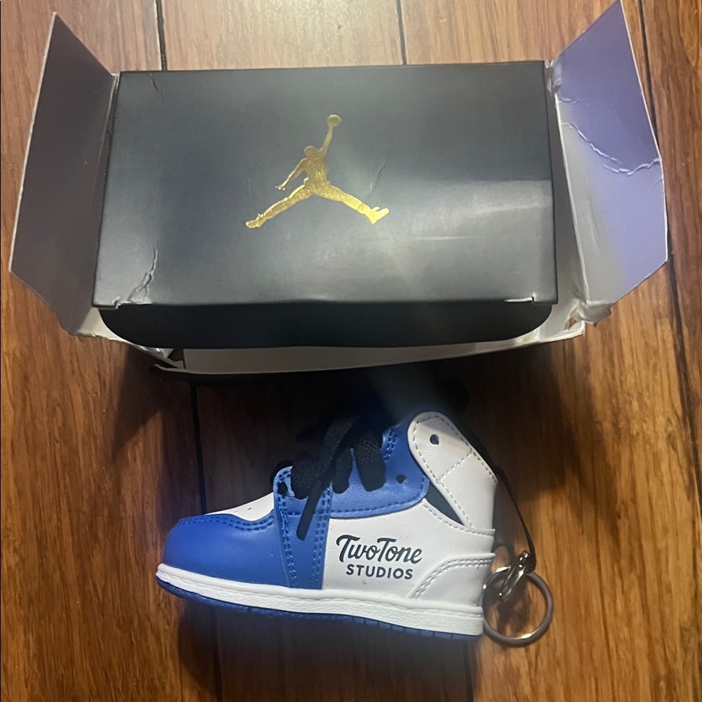 Phone Charger….Two Tone Studios Blue and White Mini Sneaker Keychain,